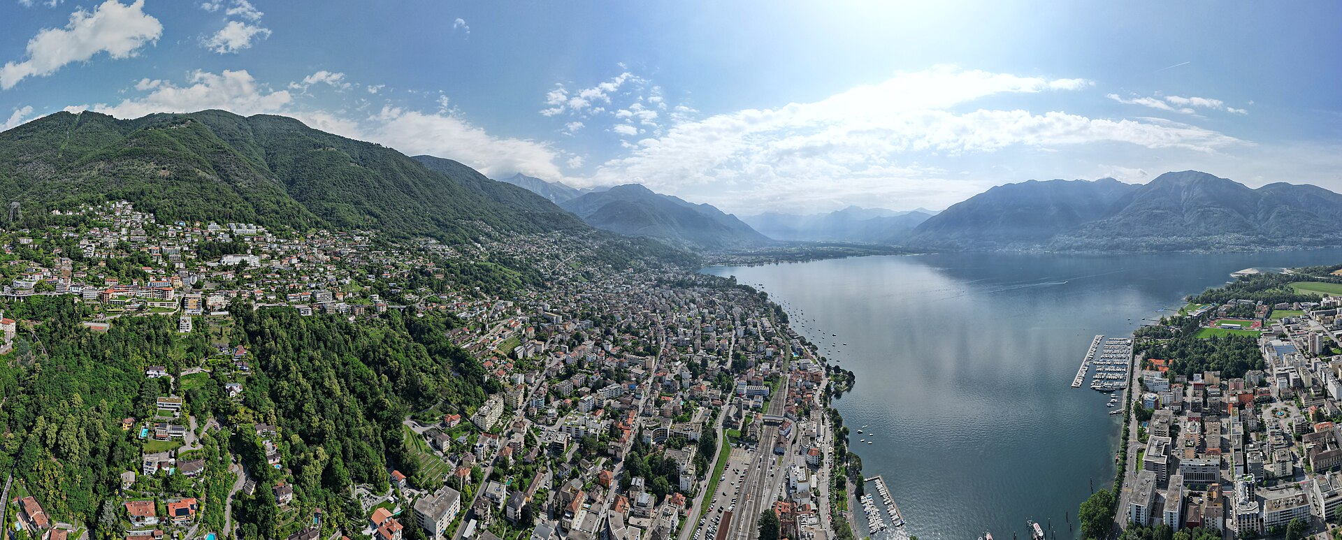 Lago Maggiore and Locarno seen from the mountains from above